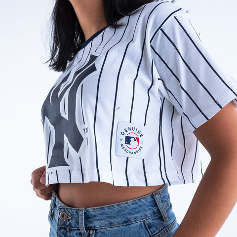 NY Yankees Ladies Stripe Crop Tee