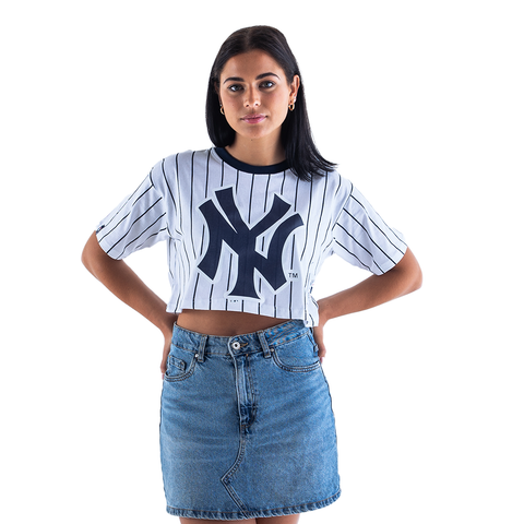 NY Yankees Ladies Stripe Crop Tee