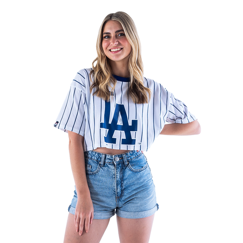 LA Dodgers Ladies Stripe Crop Tee