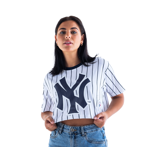 NY Yankees Ladies Stripe Crop Tee Kingdom Co